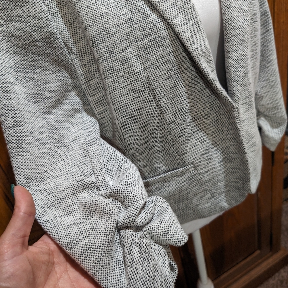 Versona S heathered grey twill look comfy stretch hip length jacket 3/4 sleeve - Picture 5 of 7